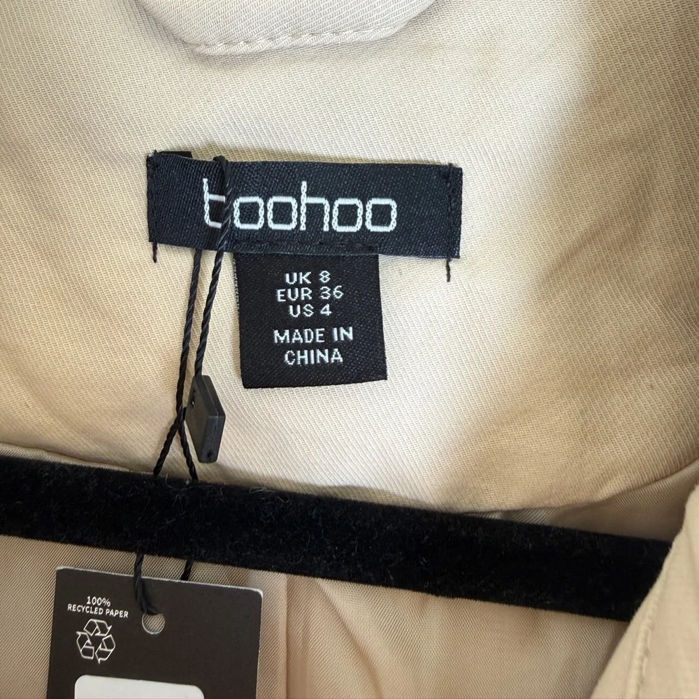 Boohoo Cropped Trench Jacket Beige Belted Short Trench Coat | NWT Size 4 - Picture 13 of 15